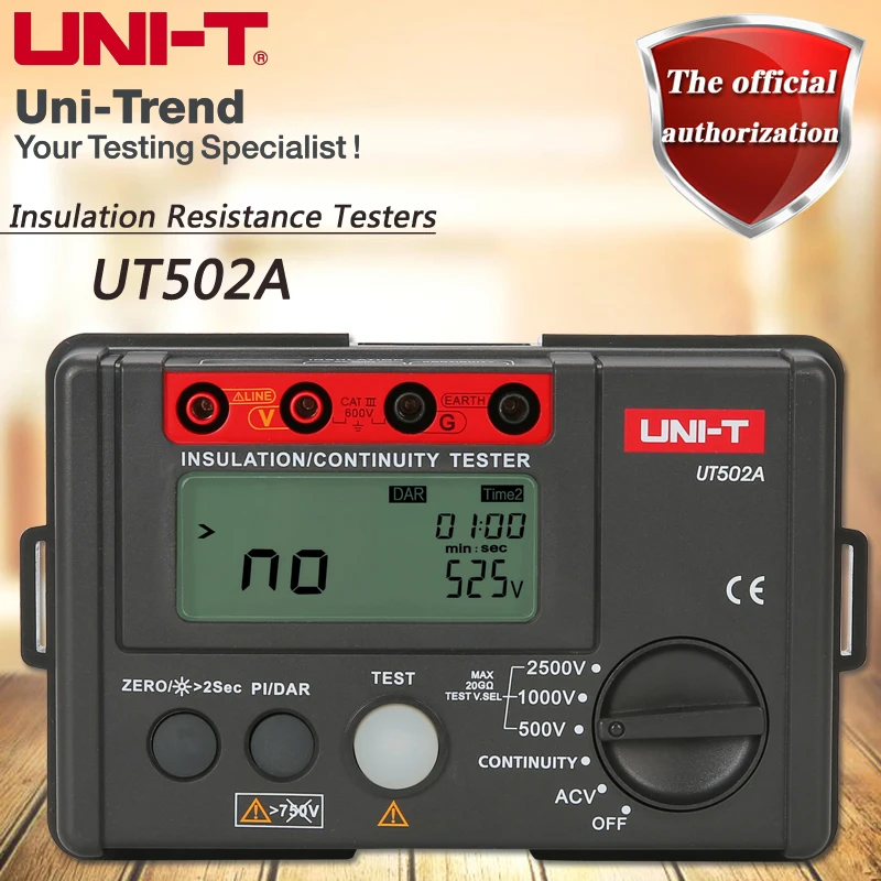 UNI-T UT502A Insulation Resistance Tester 2500V Digital Megohmmeter High Voltage / Overload Indicator LCD Backlight