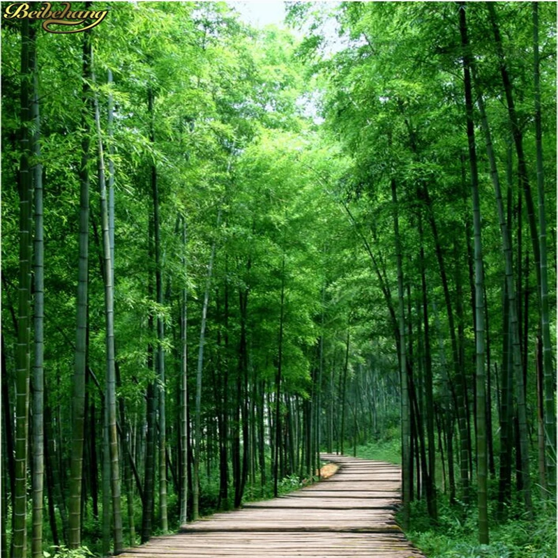 Custom photo wallpaper fresh bamboo forest board path 3D entrance cafe restaurant theme hotel background murals