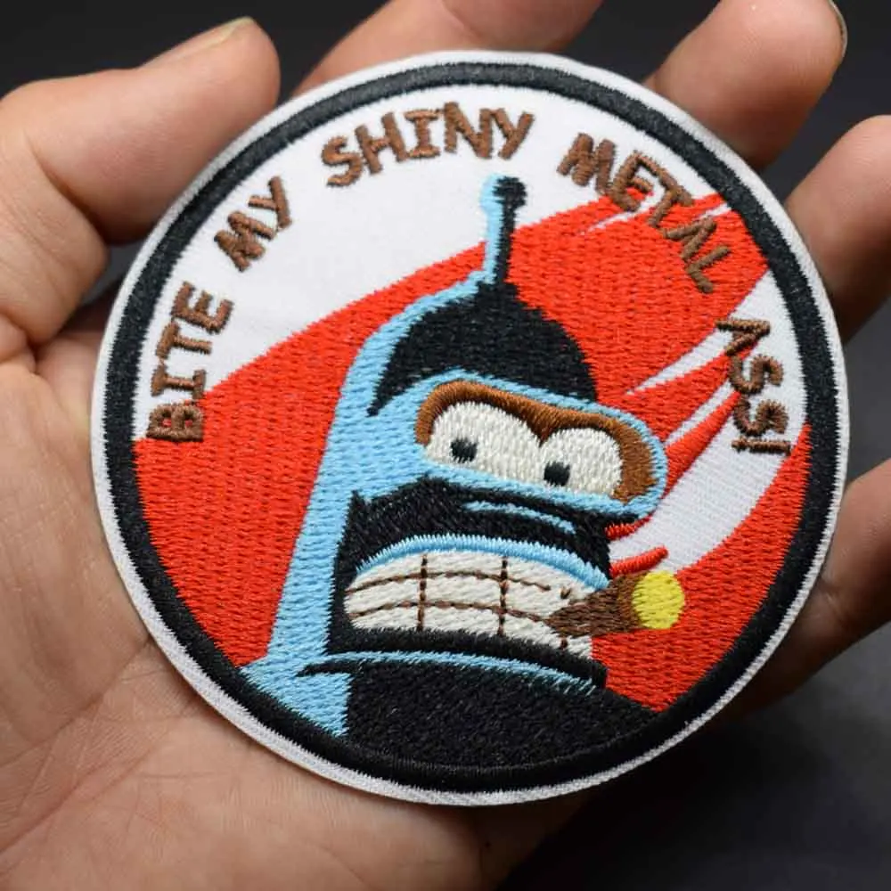 Bite Funny Robot Iron on Full Embroidered Cheap Ironing Cloth Patch For Boys Clothes Jeans Backpacks Apparel Garment Accessories