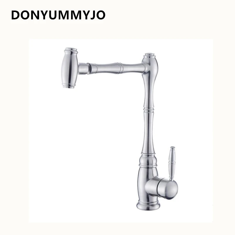 DONYUMMYJO 1pc 720 Degree Rotation SUS304 Stainless Steel European Classic Kitchen Hot and Cold Faucet Sink Tap With 2 Hoses