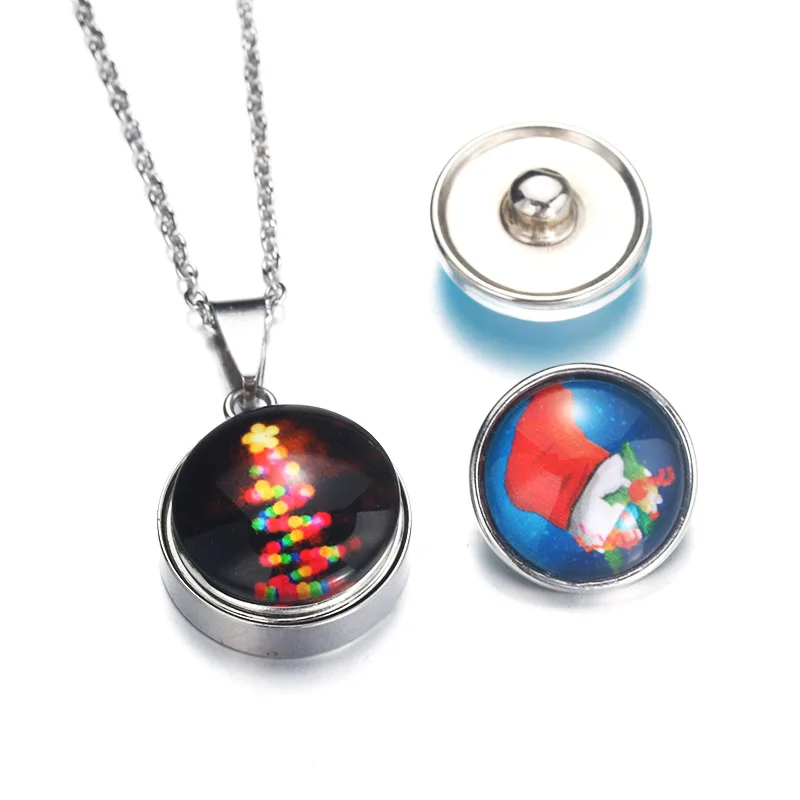 Stainless Steel Snap Button Jewelry Pendant Necklace with Link chain Fit 18mm&12mm Snap Necklace Jewelry Women 2290