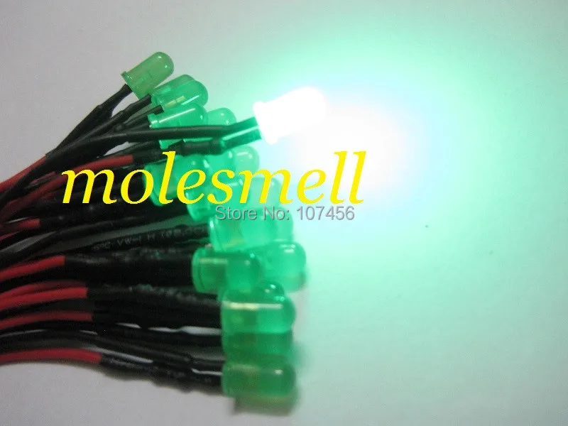 1000Pcs 5Mm 12V Diffuus Groene 12V Dc Groene Lens 20Cm Pre-Wired Led Light diy Gratis Verzending