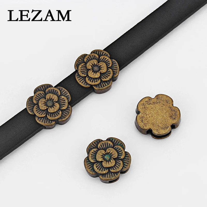 5Pcs Zinc Alloy Antique Bronze Flower Plum Blossom Slider Spacer for DIY Leather Cord Bracelet Choker Jewelry Making Accessories