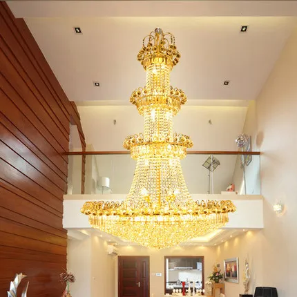 European Big Gold Crystal Chandelier Lights Fixture Villa Home Stair Hotal Golden Crystal Droplight Clubs Hanging Lamps D120cm