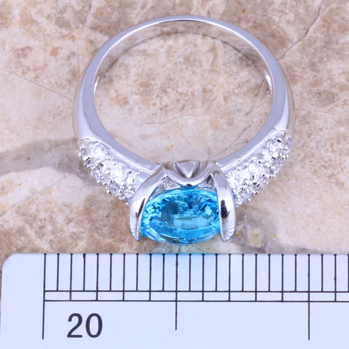 Blue Cubic Zirconia White CZ Silver Plated  Ring Size 6 / 7 / 8 / 9 R1506