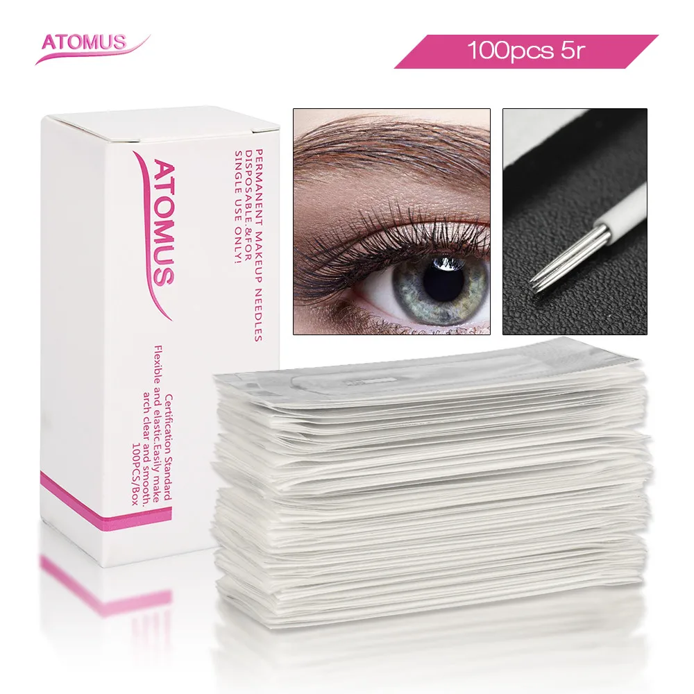 

100pcs 5R Needling Agujas Microblading Permanent Makeup Eyebrow Embroidery Tebore Lamina Shading Needles