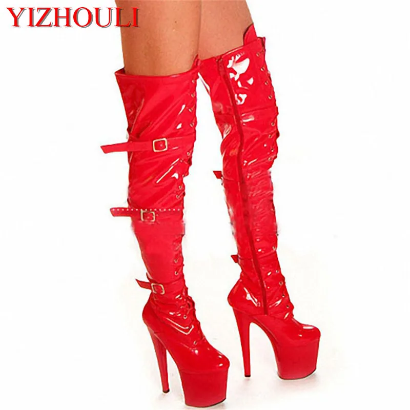 20cm high-heeled shoes platform front buckle strap tall boots round toe boots ladies' 6 inch womens boots Sexy Dance Shoes