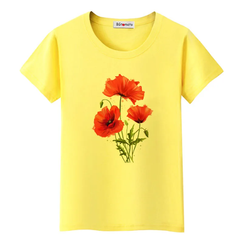 

BGtomato Beautiful Red Flowers T-shirts for Women New Arrival Classical Design Shirts short sleeve soft casual Tops lovely Tees