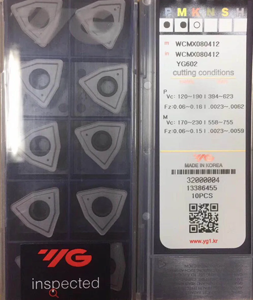 WCMX030208 WCMX040208 WCMX050308 WCMX06T308 WCMX080412 YG602 100% original Made in Korea YG-1 Carbide insert.