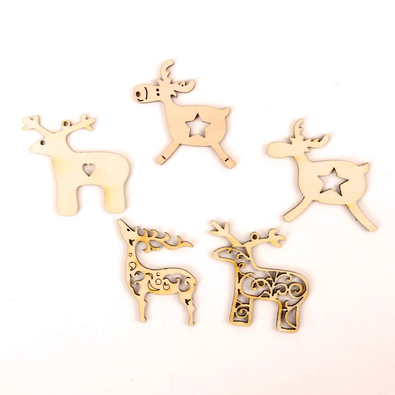 Christmas Deer Pattern Wooden Scrapbooking Collection Craft Handmade DIY Accessory Home Decoration 45-55mm 10pcs MZ214