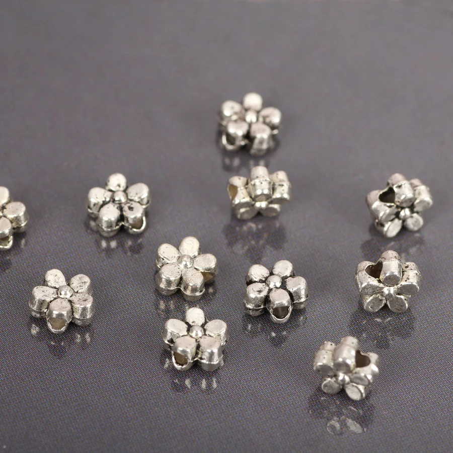 20pcs/lots Antique Alloy Spacers Beads Five Petal Flower Rose Butterfly Tibetan Silver Rings Findings Diy Jewelrys Accessories
