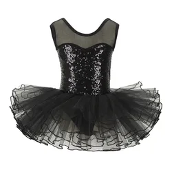 Black Sequins Kids Party Fancy Costume Girls Ballet Tutu Leotard Dress for Performance