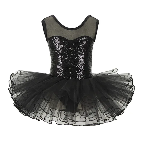 Imagen 1 del producto Vestido de leotardo de tutú de Ballet para niñas, traje de fantasía de fiesta para niños, lentejuelas negras