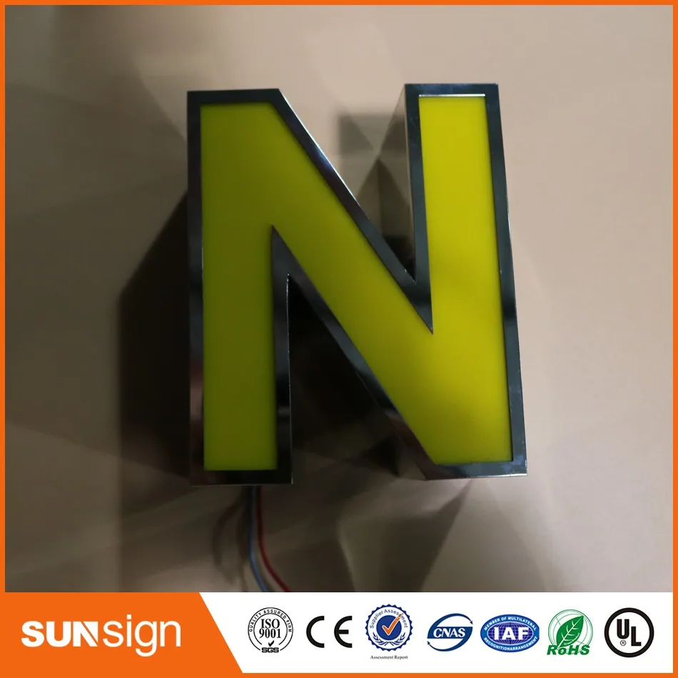 Letreros personalizados tipo espejo, luces led de acero inoxidable, letras