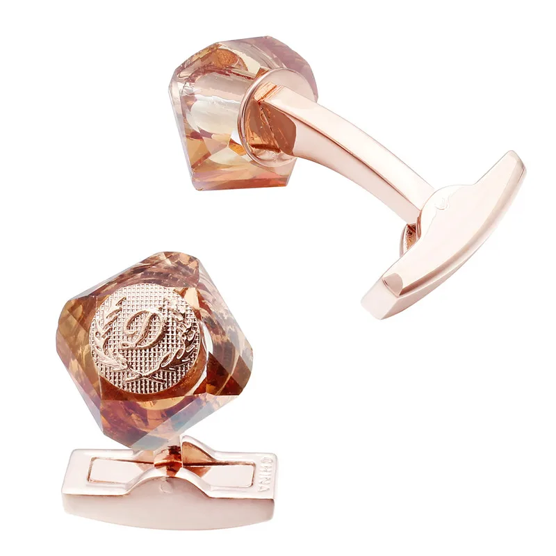 HAWSON Letter D Cufflinks with Cutting Glass Rose Gold Color Mens Luxury Cuff links for Party Shirt