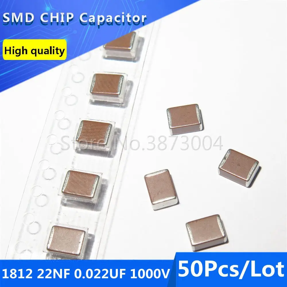 50pcs 1812 22NF 0.022UF 1000V 10% Thick Film Chip Multilayer Ceramic Capacitor