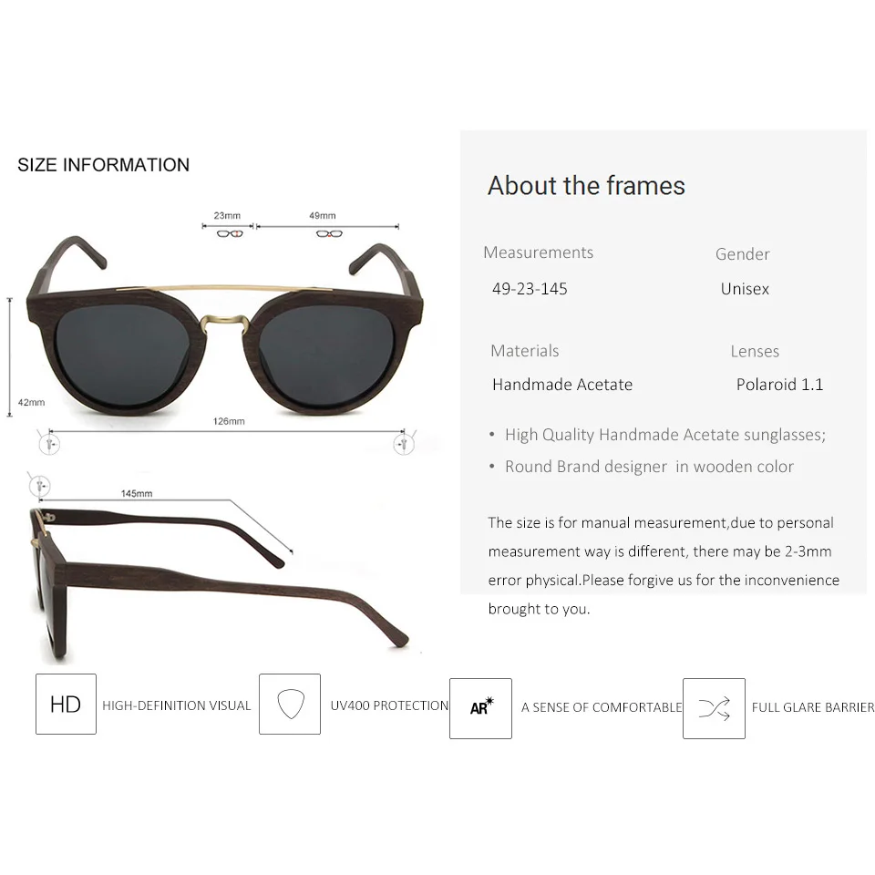 Fake Wooden Sunglasses Women Polarized Luxury Brand Designer Ladies Round Sun Glasses For Men Trending Retro Glasses Vintage