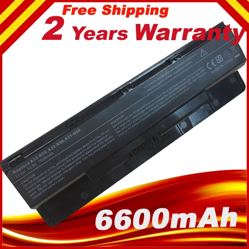 

6600mAh 9 Cells Laptop Battery A31-N56 A32-N56 A32-N46 A33-N56 For Asus N46 N46V N46VM N46VZ N56 N56D N56V N56VV N56VZ N76 N76V