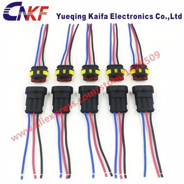 5 Sets Tyco/Amp 3 Way Female Male Electrical Connectors Waterproof Auto Plug With Automobile Wire Harness 282087-1 282105-1