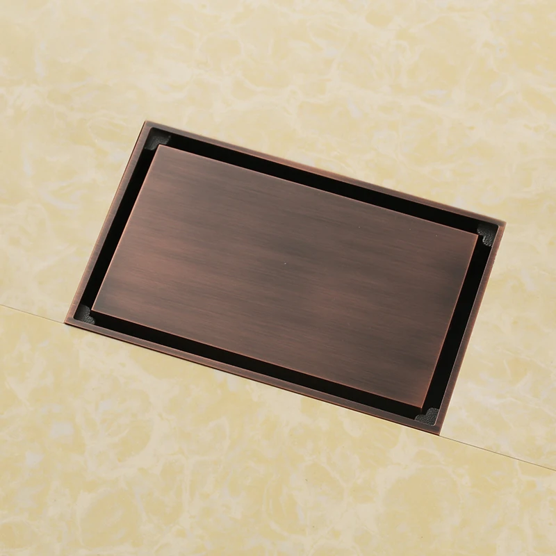 

High quality brown solid brass 140 x 90mm square anti-odor floor drain bathroom invisible shower drain