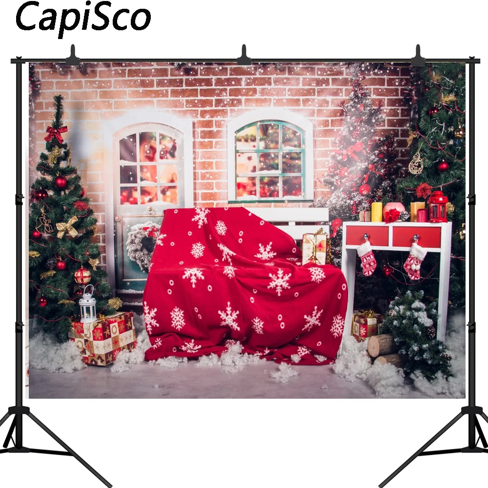 Capisco Photography backdrop Christmas tree Red blanket brick wall background children photocall portrait shooting customize