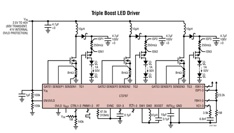 LT3797EUKG LT3797IUKG LT3797 - Controlador de driver de LED de saída tripla