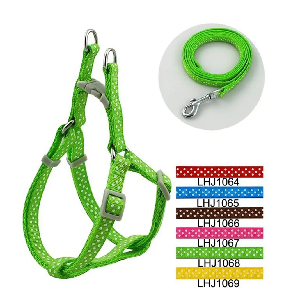 Polka Dot Nylon Dog Harness and Lead Leash Set No Pull for Medium Dogs 6 Colors