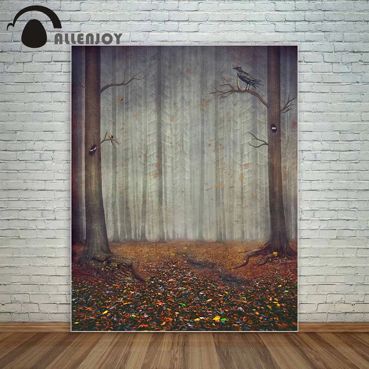 Allenjoy Autumn forest Beautiful nature background birds path grassland crow gloomy backdrop backgrounds for photo studio