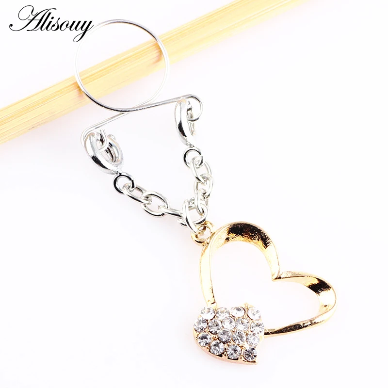 Alisouy 2pcs/lot Heart Religious Nipple Rings Fake Piercing Women Nipple Clamps Non-piercing Clip on Nipple Pircing Body Jewelry