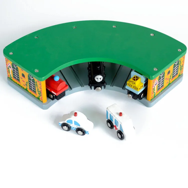 Edwone 5 way estação de madeira garagem estação ferroviária de madeira pista trem slot acessórios de brinquedo para crianças presente apto brio ika