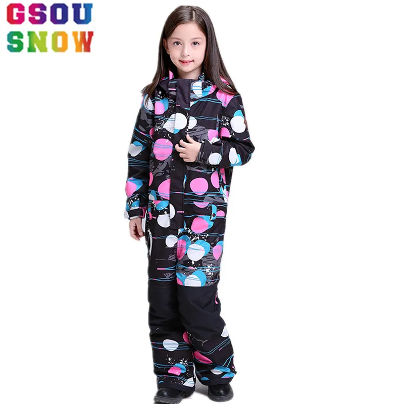 SNOW girls One-Piece Ski jacket outdoor Children Jumpsuit Snowboarding Waterproof Bib suit kids Ski Rompers Overalls coat