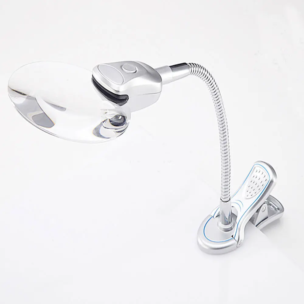 

2 LED Lamp Magnifier Clip-on Desk Table Magnifying Glass Loup Durable Doran Band Hot Sale 2.5X 90MM Lens 4X 21MM