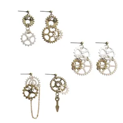 Steampunk Gears Alarm Clock Circle Earrings For Women Brincos Antique Bronze Vintage Link Chain Steam Punk Earrings