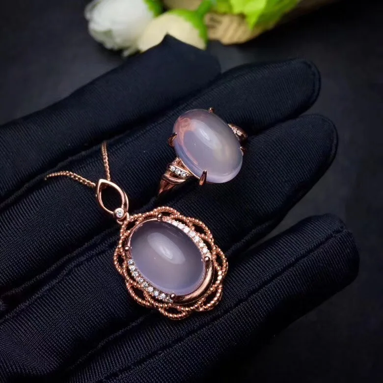 Free Shipping Natural Rose Quartz jewelry set Natural Real Rose Quartz 925 sterling silver 1pc pendant,1pc ring