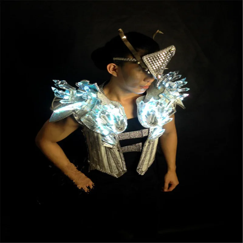 

WX42 White color mens LED light luminous dancing ballroom costume glowing clothes bar party disco stage DJ singer colorful suit