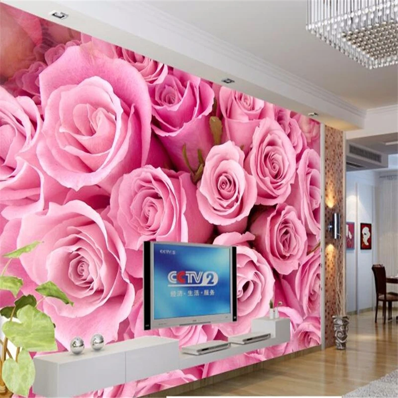 beibehang paper photography Stereoscopic Pink roses romantic TV backdrop flower living room bedroom wall mural luxury wallpaper