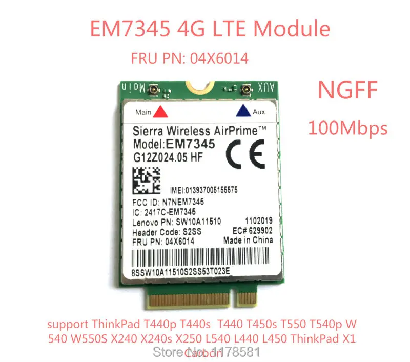 EM7345 4G Card for T440 T540P W540 L440 X240 X1 Carbon 4G Module  NGFF M.2 WWAN Card 04X6014 4G LTE/HSPA+ 42Mbps Card