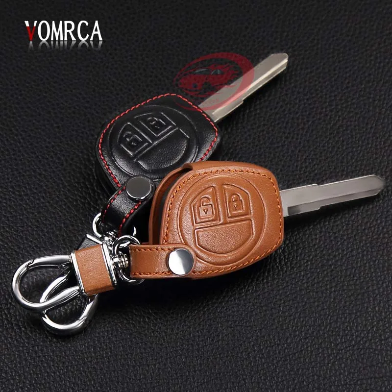 Funda para llave de coche de cuero genuino 100% de alta calidad para Suzuki Amagatarai Shangyue APV 2 botones llave remota de cuero estilo de coche