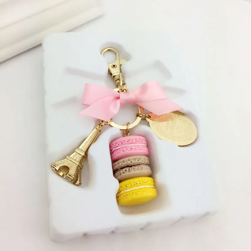 France Effiel Tower gifts Keychains Woman Luxury Macarons Cake Keychain on Bag Purse Handbag Charms Car Keychain with Gift Box