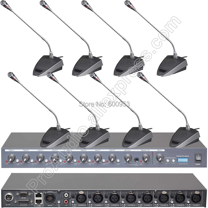 

MICWL R515 Pro 8 Desk Tabletop Gooseneck Conference Microphone with 8 Channel 48V Phantom Sound Mixer