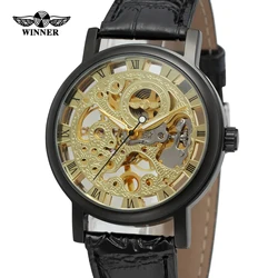 2019 Fashion Winner Men's Luxury Top Band Watch Mechanical Hand Wind Steampunk Skeleton Casual Leather Strap High End Wristwatch