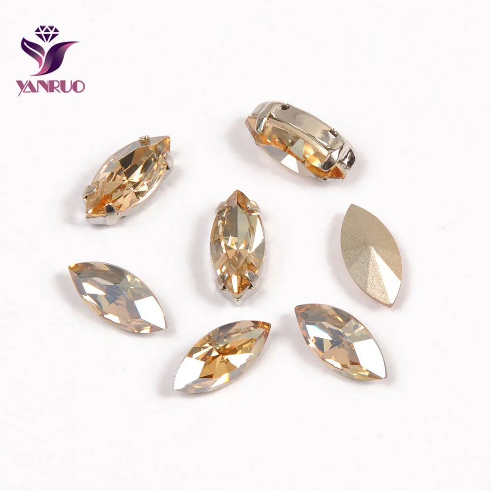 YNARUO 4200 Navette Golden Shadow Bling Fancy Crystals Claw Rhinestones Settings Sewing Stones for Crafts