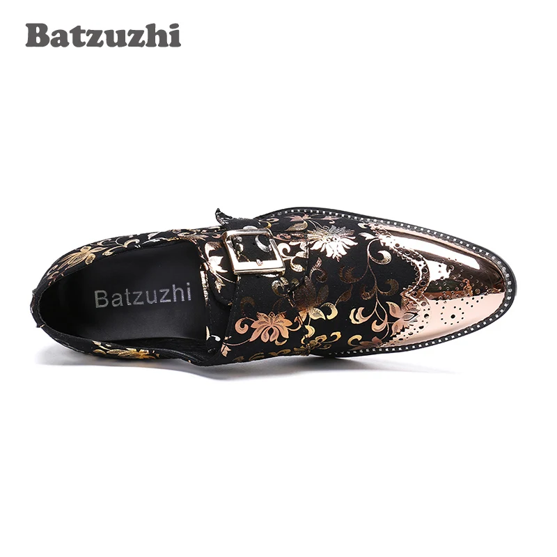 Batzuzhi Italy Style Men Shoes Pointed Iron Toe Black Gold Dress Shoes Formal Leather Dress Shoes Men Buckle zapatos de hombre