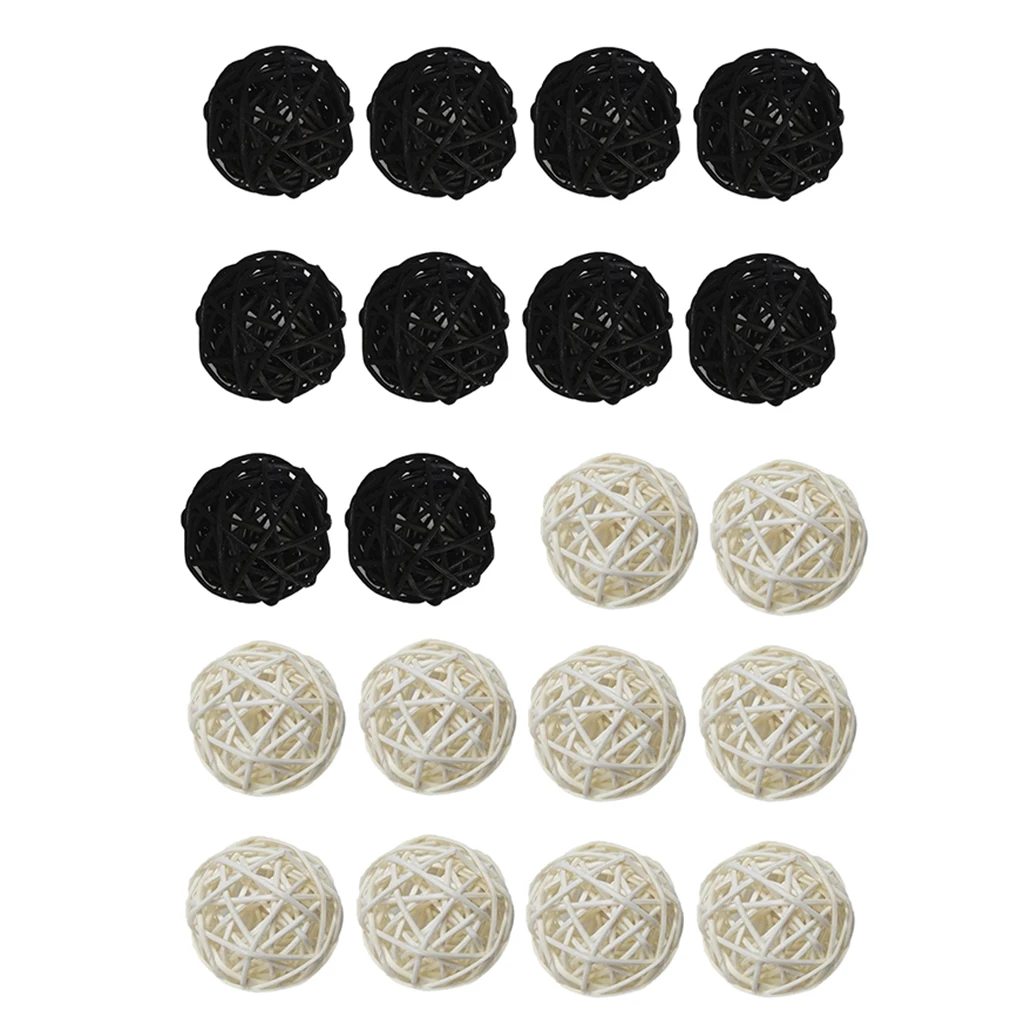 20Pcs White +Black Wedding Party Embellishments Natural Rattan Vine Ball Twig Orbs Balls Wicker Balls For Pets 5CM