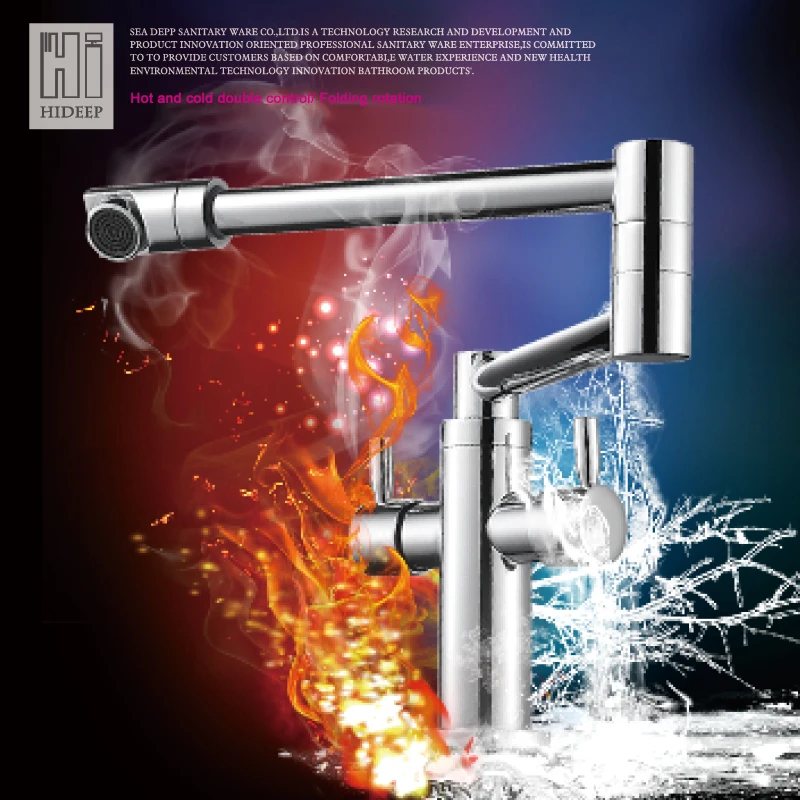 HIDEEP Kitchen Taps Foldable 360 Swivel Kitchen Hot Cold Water Faucet Solid Brass Plated Chrome Kitchen Mixer Two Handle