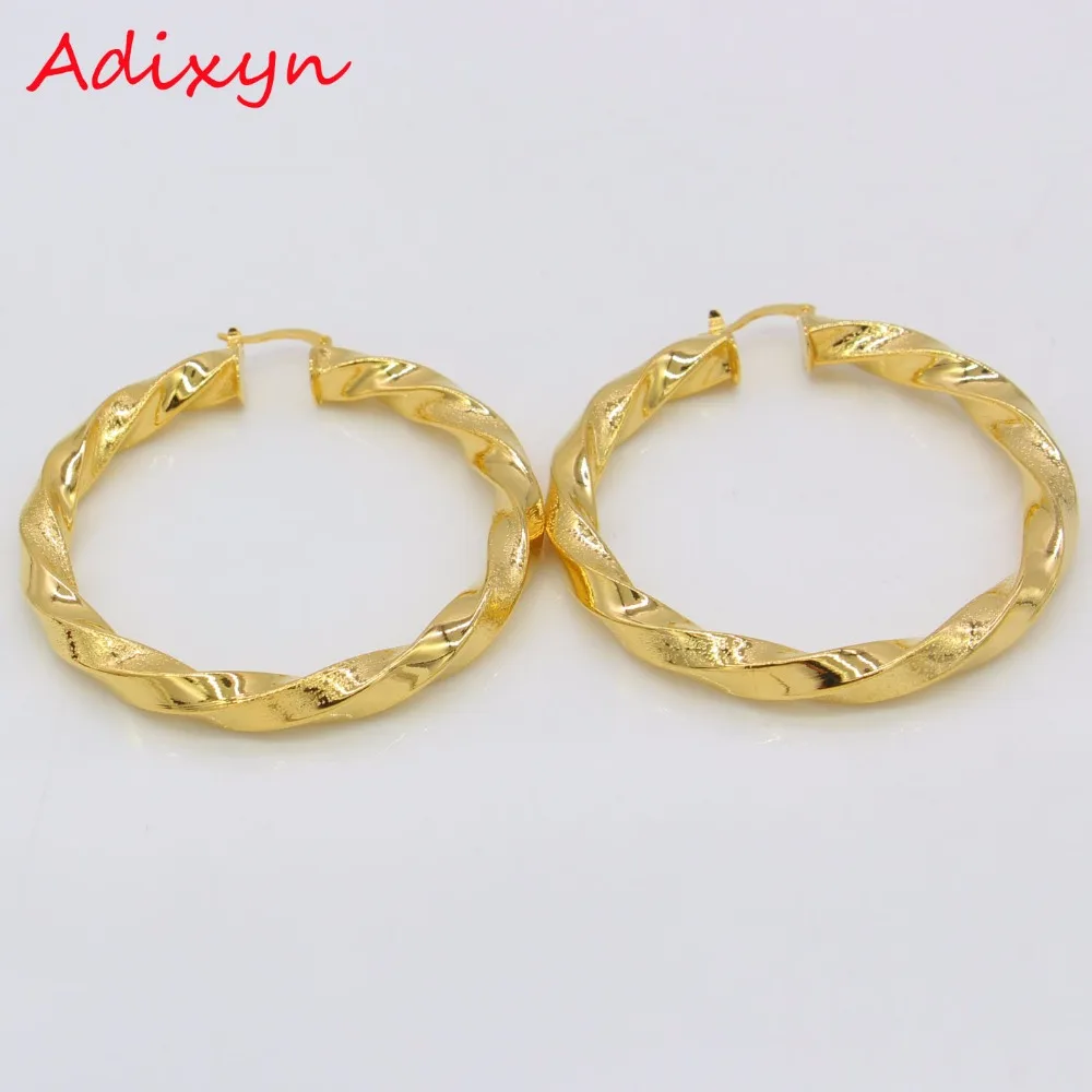 Adixyn 5.5cm African Big Circle Earrings for Women Gold Color Ethiopian Twisted Earrings Arab Jewelry N01092