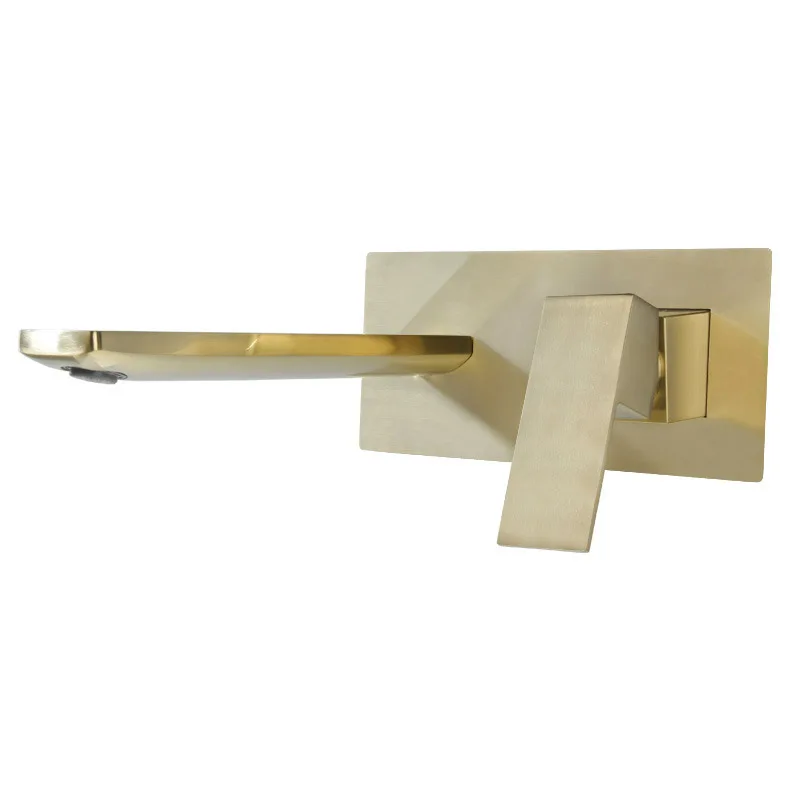 Wall Mounted Brushed Gold Brass Bathroom Basin Faucet Single Handle Hot And Cold Water Bathroom Sink Mixer Tap