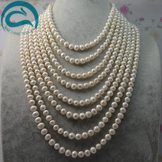 Unique Pearls jewellery Store White Color Natural Freshwater Pearl Necklace AA 6-7MM 8rows Natural Pearl Woman Fine Jewelry