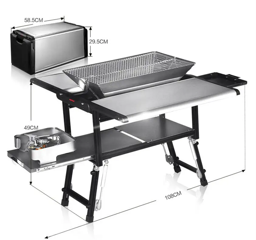 

Multifunctional Leisure Portable Folding Charcoal Bbq Grill Al Mg Alloy Stainless Outdoor Barbecue Grill With Full Set Of Tools
