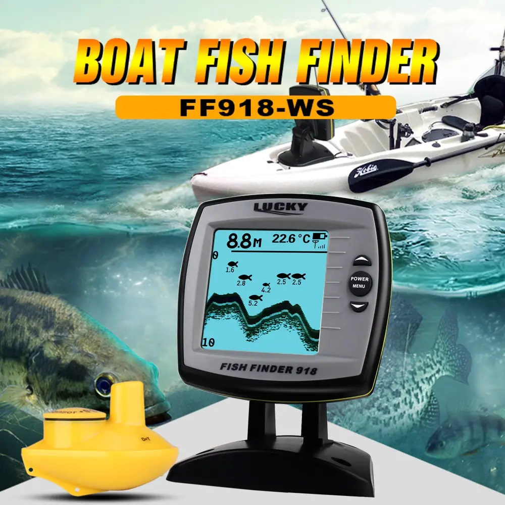 LUCKY Wireless Fish Finder FF918-WS Sonar Depth 125KHz Sonar Frequency Fish Locator Boat Fishfinder Fish Detector Pesca